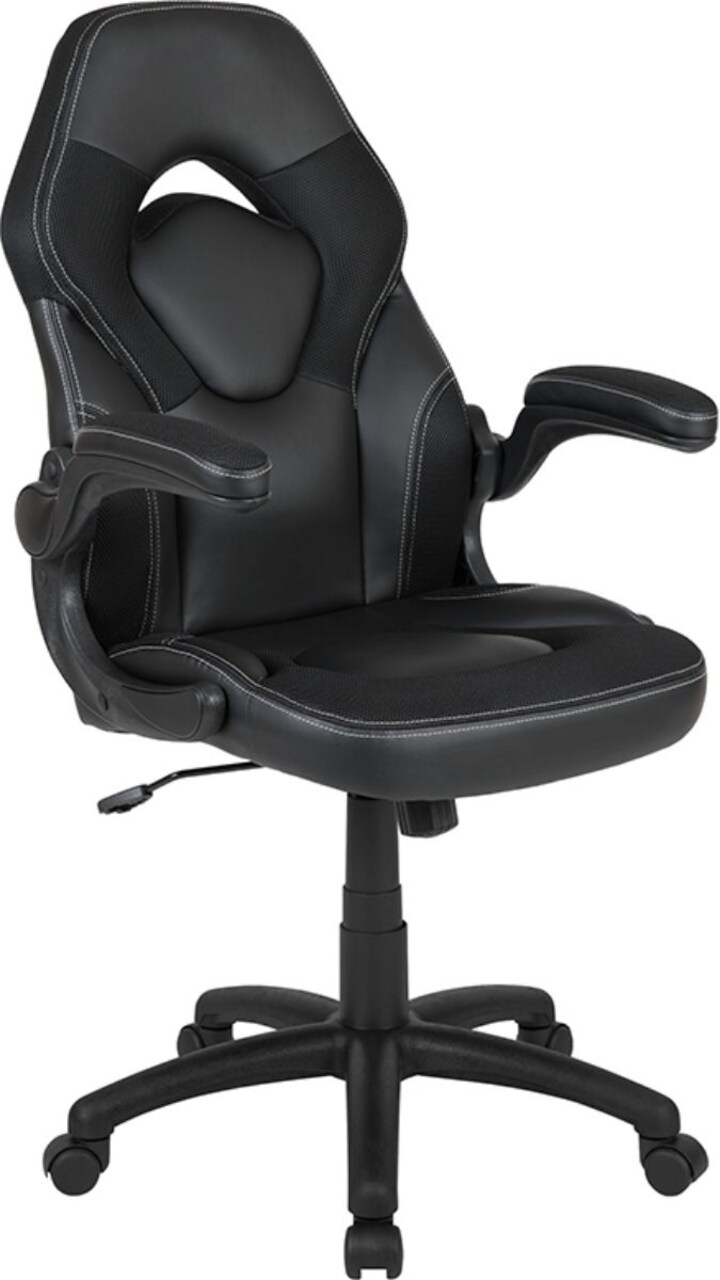 Flash Furniture 46.25" Black Contemporary Gaming Office Ergonomic Adjustable Swivel Chair with Flip-Up Arms
